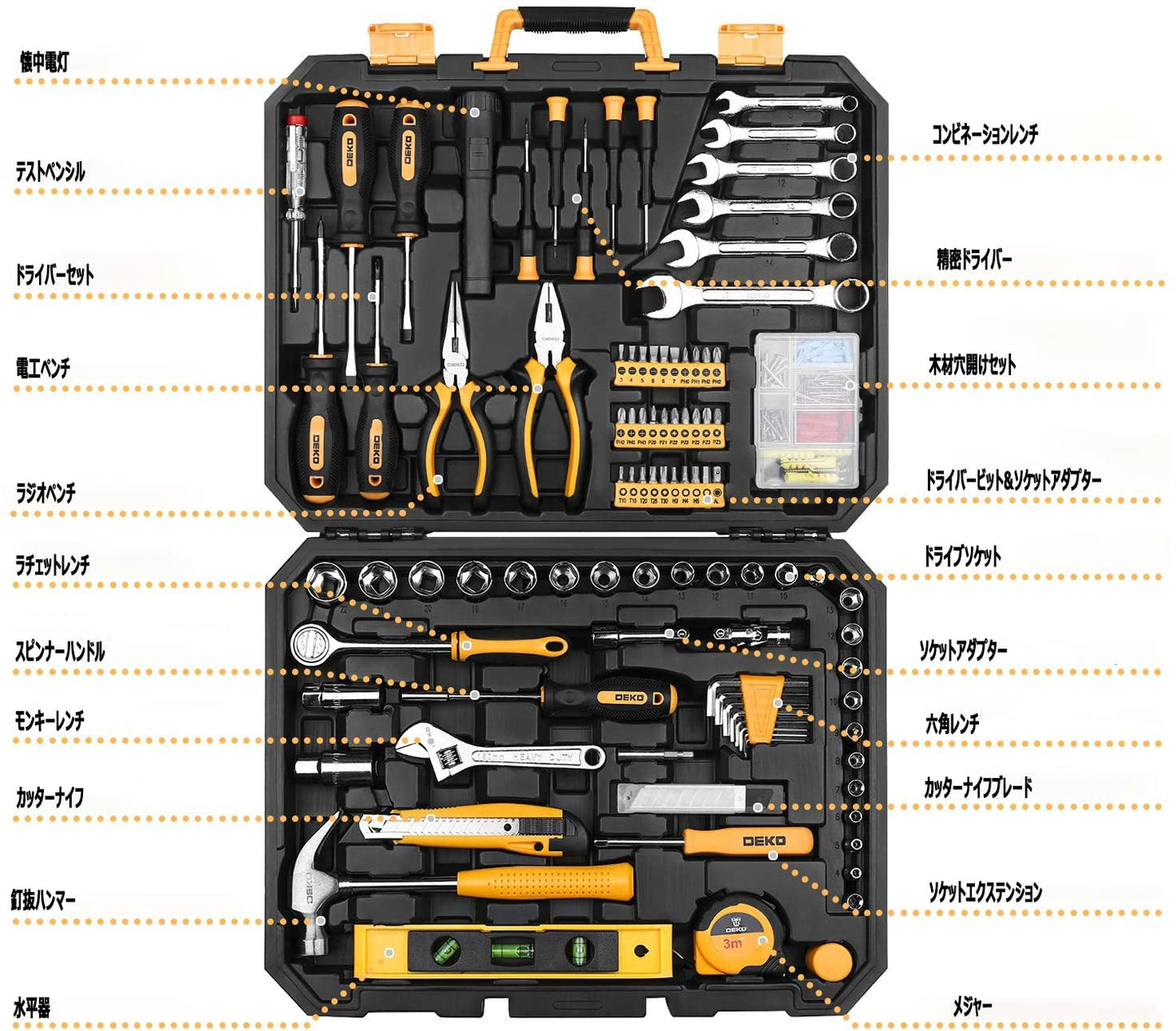 208点組 工具セット ホームツールセット 家庭用 ツールセット 日曜大工 DIYセット 作業工具セット 家具の組み立て 住まいのメンテナンス用 修理道具セット 便利な収納ケース付き